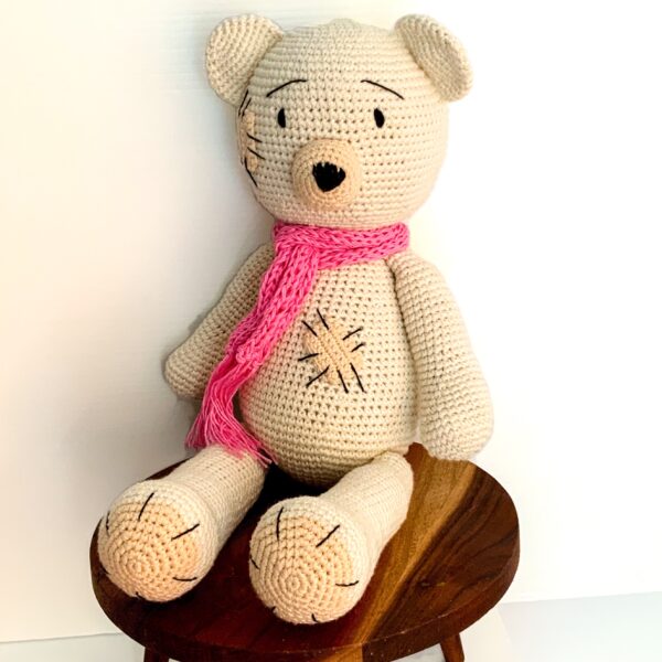 Handmade Cotton Crochet White Patch Bear - The Inspirational Studio 