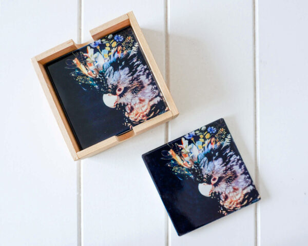 The Artist Lab - Ceramic Coaster 4 Set - Blue/Black Cockatoo - The Inspirational Studio 