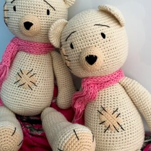 Handmade Cotton Crochet White Patch Bear - The Inspirational Studio 