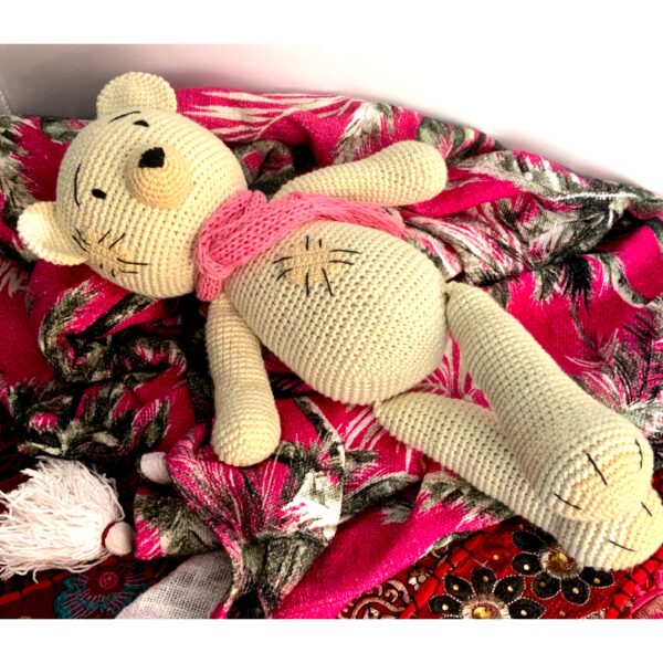 Handmade Cotton Crochet White Patch Bear - The Inspirational Studio 