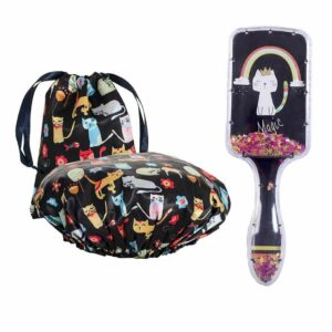 Cat Lovers Gift Set - Shower Cap and Hair Brush - The Inspirational Studio 