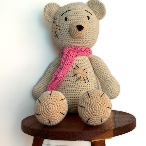 Handmade Cotton Crochet White Patch Bear - The Inspirational Studio 