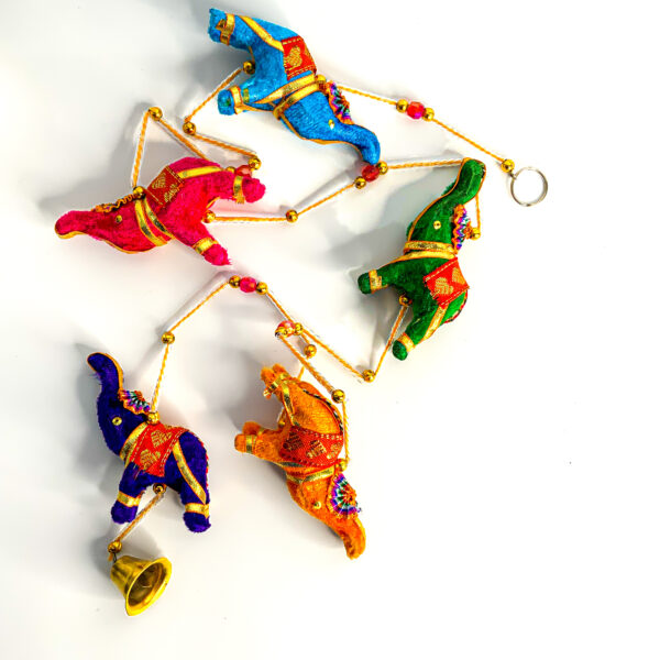 Nepalese colourful 5 hanging elephant string with bell - The Inspirational Studio
