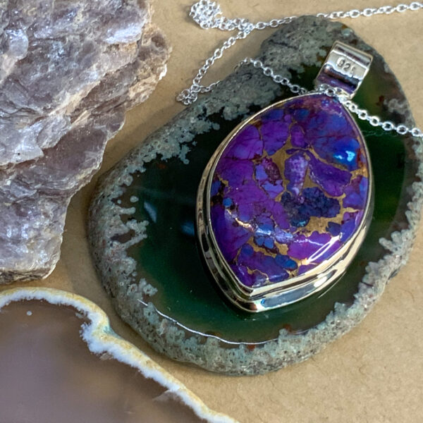 Stirling Silver – PURPLE MOHAVE TURQUOISE – Pendant with chain - The Inspirational Studio 