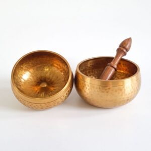 HAMMERED SINGING BOWL – RAISED CENTRE – SMALL – with wooden stick -  The Inspirational Studio 