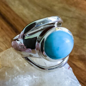 LARIMAR – Sterling Silver Larimar Ring – Size 6 – oval round- The Inspirational Studio 