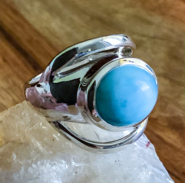 LARIMAR – Sterling Silver Larimar Ring – Size 6 – oval round- The Inspirational Studio 