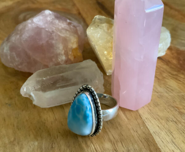 LARIMAR – Sterling Silver Larimar Ring – Size 7.5 - teardrop - The Inspirational Studio 