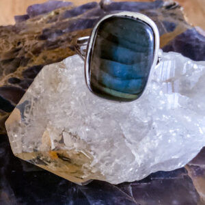 ‘Handmade’ Sterling Silver Labradorite Ring – size 8.5 rectangle rounded - The Inspirational Studio