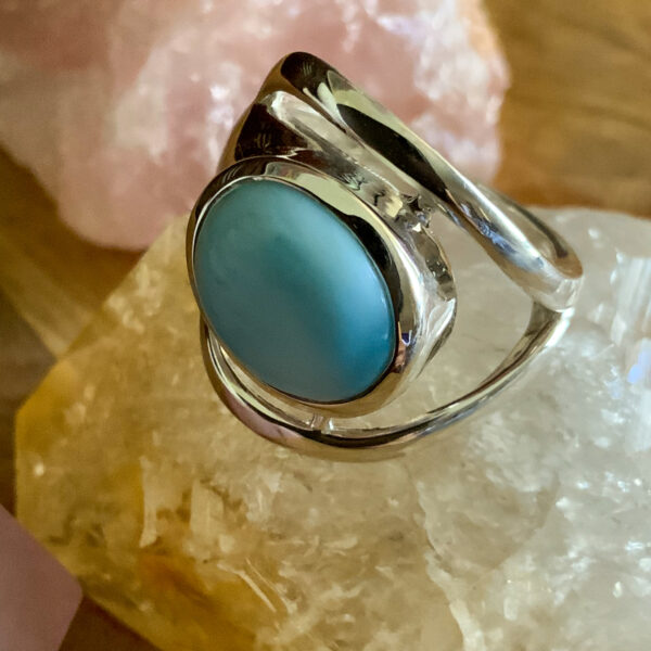 LARIMAR – Sterling Silver Larimar Ring – Size 6 – oval round - The Inspirational Studio 