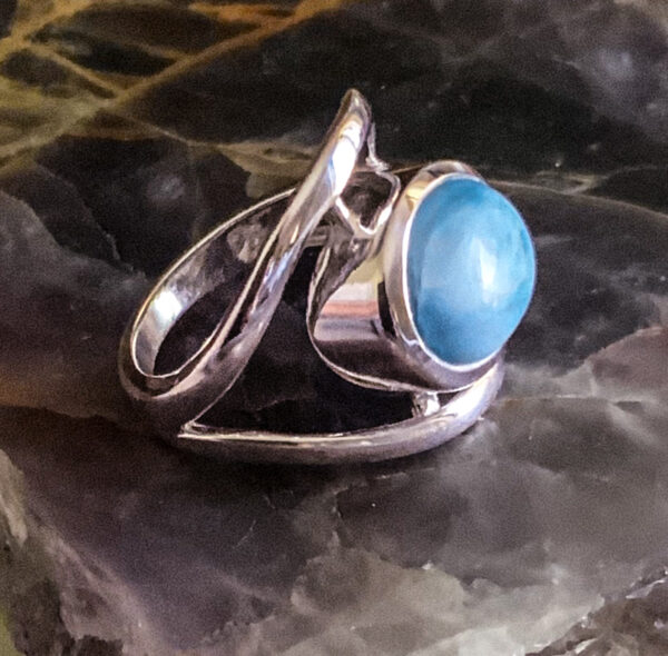 LARIMAR – Sterling Silver Larimar Ring – Size 6 – oval round- The Inspirational Studio 