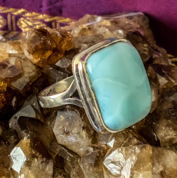 LARIMAR – Sterling Silver Larimar Ring – Size 8-8.5 – Rectangle - The Inspirational Studio