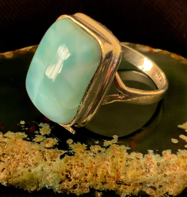 LARIMAR – Sterling Silver Larimar Ring – Size 8-8.5 – Rectangle - The Inspirational Studio