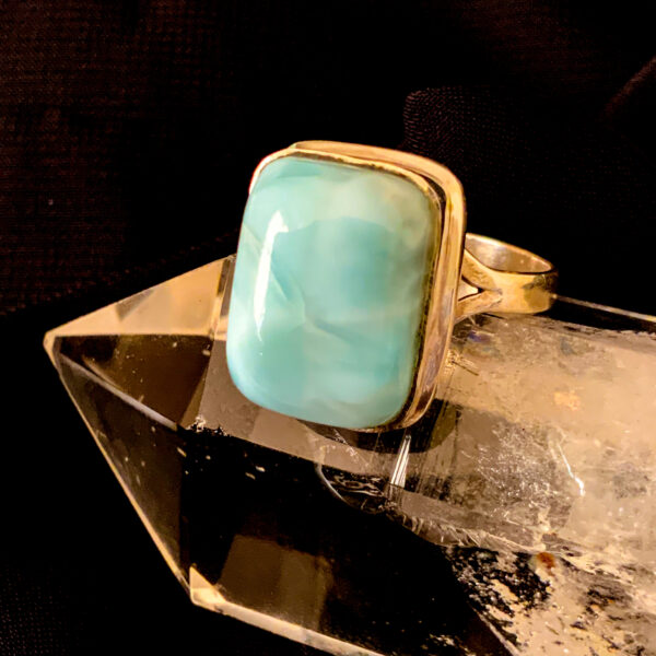 LARIMAR – Sterling Silver Larimar Ring – Size 8-8.5 – Rectangle - The Inspirational Studio