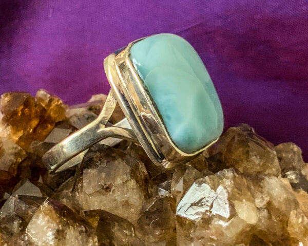 LARIMAR – Sterling Silver Larimar Ring – Size 8-8.5 – Rectangle - The Inspirational Studio