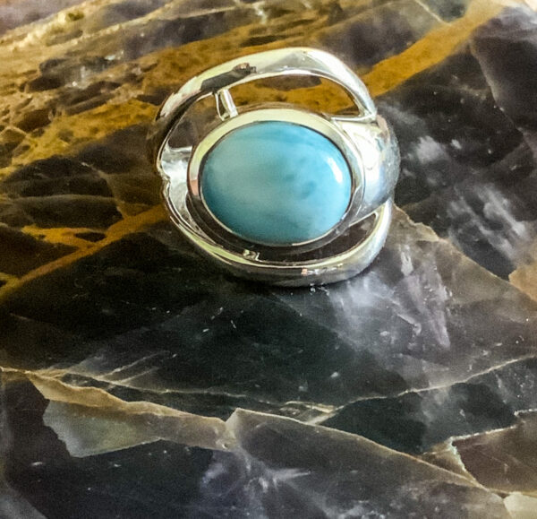 LARIMAR – Sterling Silver Larimar Ring – Size 6 – oval round- The Inspirational Studio 