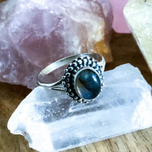 ‘Handmade’ Sterling Silver Labradorite Ring – size 7 – round filagree- The Inspirational Studio 