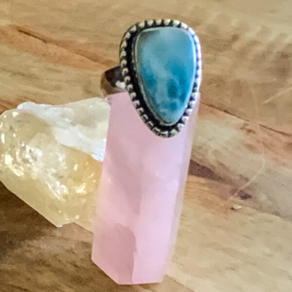 LARIMAR – Sterling Silver Larimar Ring – Size 7.5 - teardrop - The Inspirational Studio 