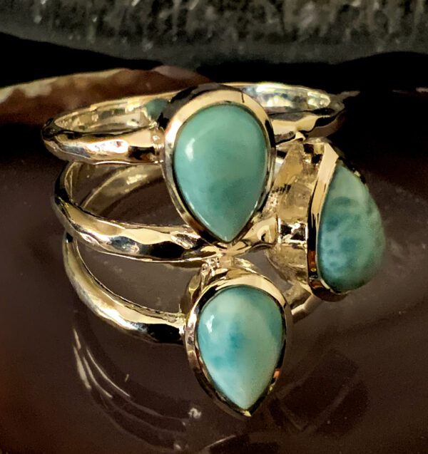 LARIMAR – Sterling Silver Larimar Ring – Size 6 – Tri Stone - The Inspirational Studio 