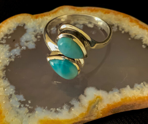 LARIMAR – Sterling Silver Larimar Ring – Size 6.5 – Double Stone - The Inspirational Studio 