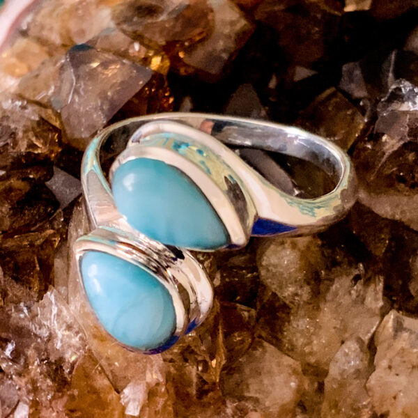 LARIMAR – Sterling Silver Larimar Ring – Size 6.5 – Double Stone- The Inspirational Studio 