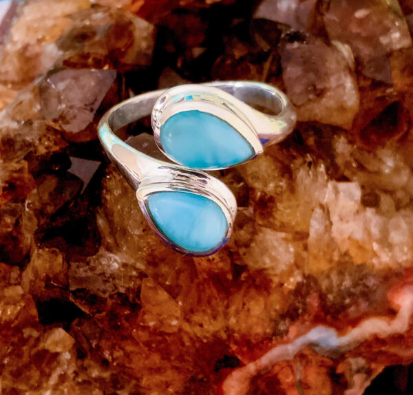 LARIMAR – Sterling Silver Larimar Ring – Size 6.5 – Double Stone - The Inspirational Studio 